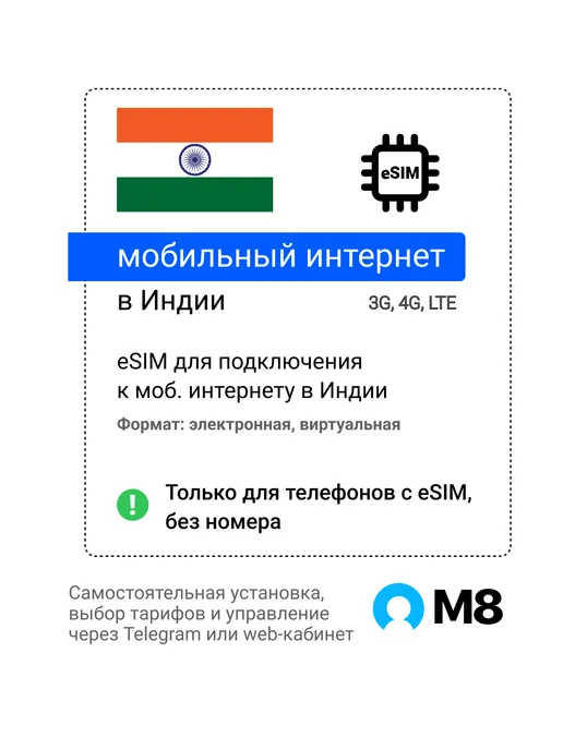 M8 Электронная eSIM-карта для Индии мобильный интернет, вариант