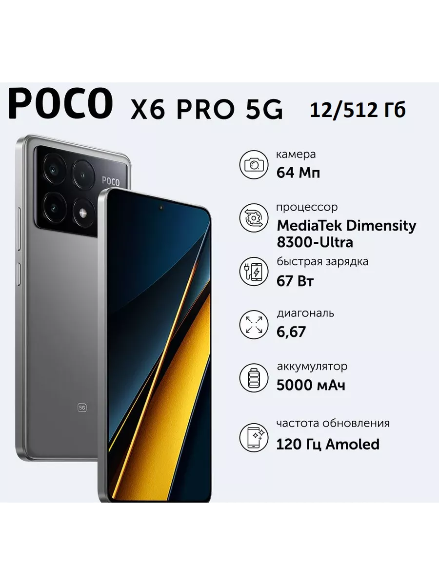 Смартфон X6 Pro 5G 12 512 Gray EU POCO 214126242 купить за 32 190 ₽ в интернет-магазине Wildberries