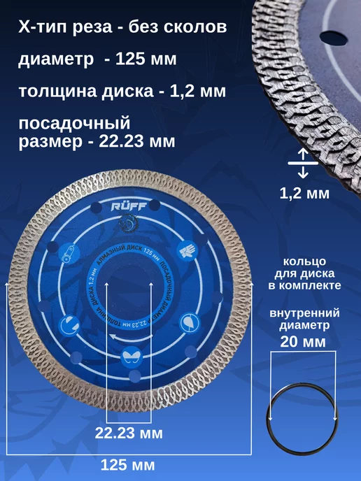 Ruff Russia Алмазный диск 125 для керамогранита тонкий, вариант, фото 2