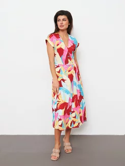 Платье миди с принтом с коротким рукавом Gerry Weber 214178682 купить за 9 820 ₽ в интернет‑магазине Wildberries