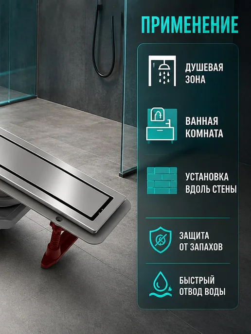 ZEISSLER Линейный трап для душа 500 мм горизонтальный черное стекло, черный, фото 3