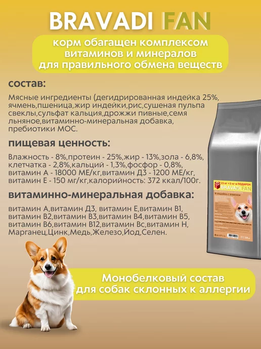 Сухой корм Bravadi Fan Подарок для собак, 15 кг, фото 4