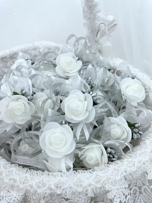 NOVAYA WEDDING Свадебные бутоньерки для гостей, белый, фото 4