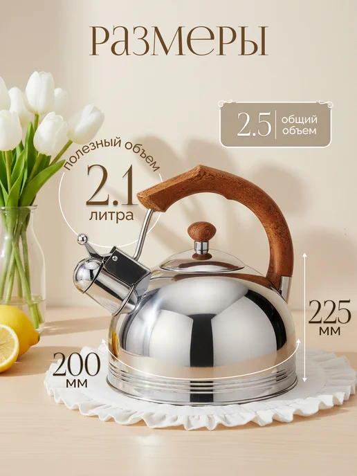 PERFECTO LINEA Чайник со свистком из нержавеющей стали 2,5 л Puer, 2,5 л, фото 3