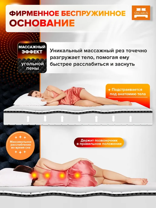 VEGARUS Матрас 140х190 на кровать беспружинный анатомический, вариант, фото 3