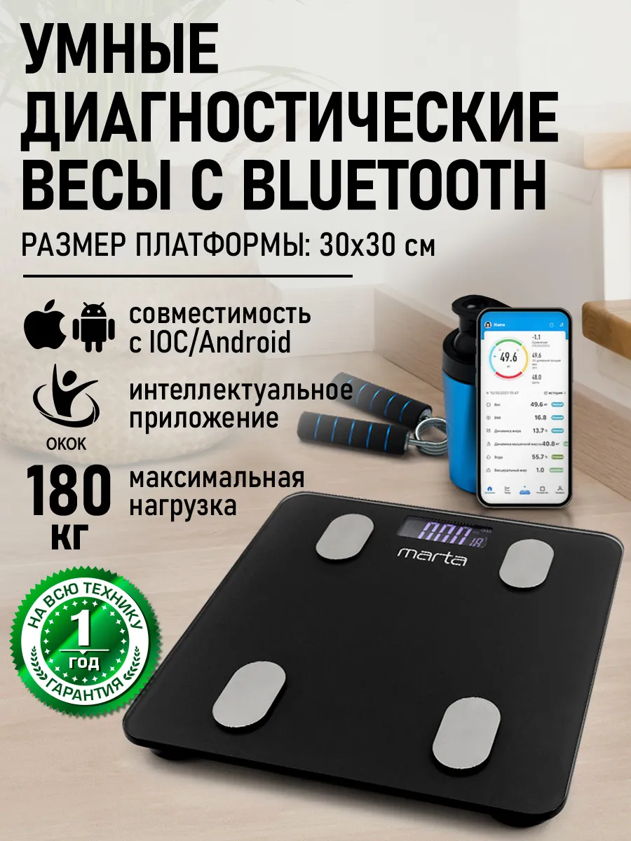 Умные весы диагностические 30х30 с Bluetooth