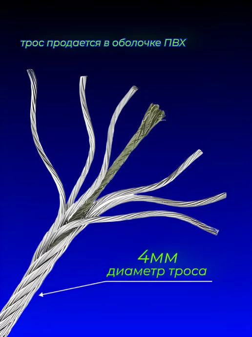 Domax Fix Трос металлический, 4мм в оплетке, серый, фото 2