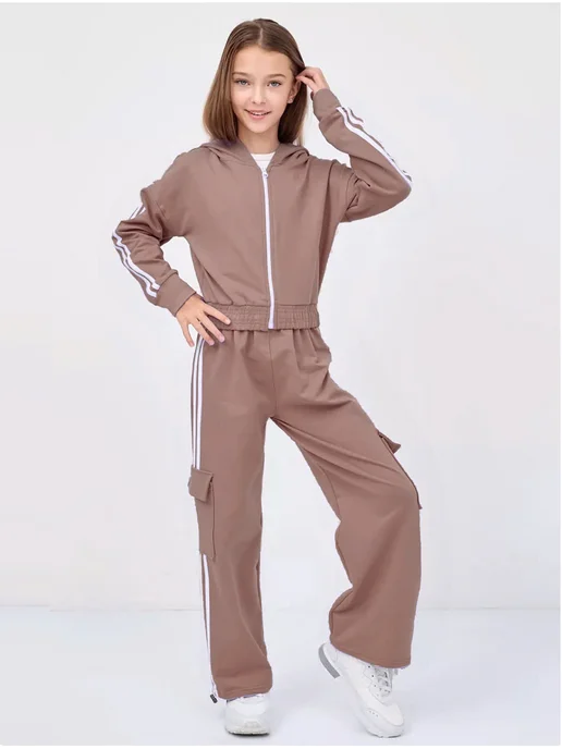 EBE KIDS Костюм спортивный на молнии, бежевый, фото 3