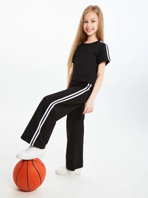 BY99 Kids Костюм спортивный с широкими брюками, черный, фото 4