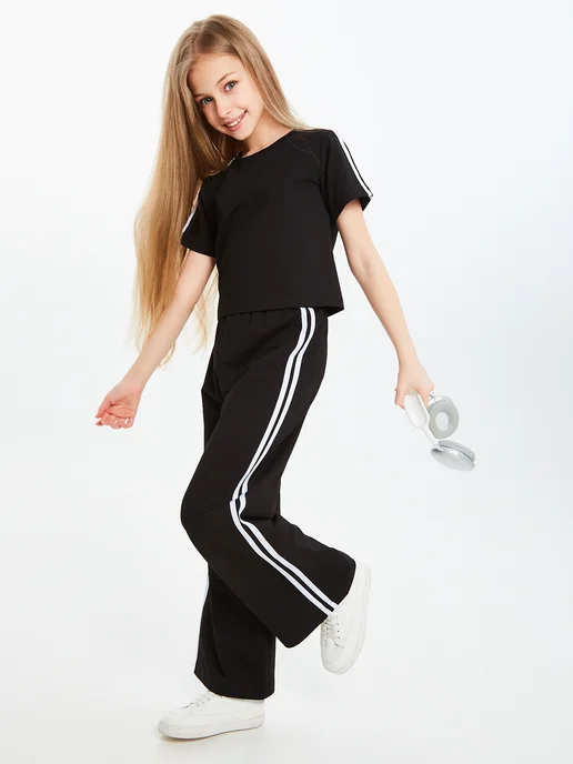 BY99 Kids Костюм спортивный с широкими брюками, черный, фото 5