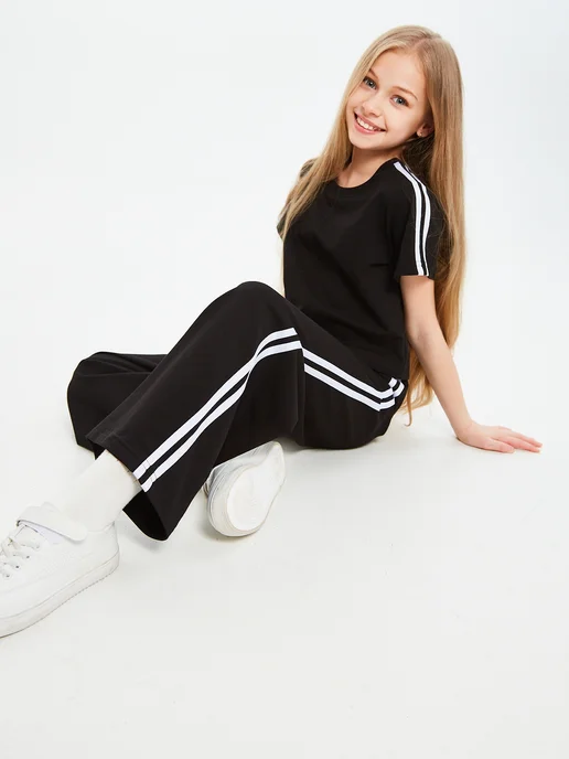 BY99 Kids Костюм спортивный с широкими брюками, черный, фото 7