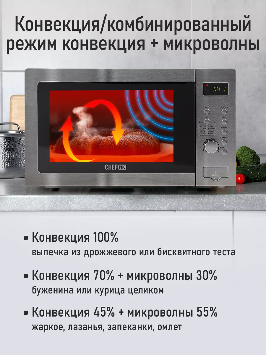 Микроволновая печь 30л с грилем 4500Вт, микроволновка CHEF PRO 214686545  купить за 11 070 ₽ в интернет-магазине Wildberries