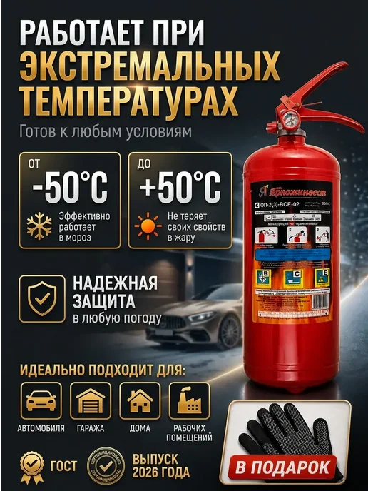 ЯРПОЖИНВЕСТ ОП-2 Огнетушитель автомобильный 2 литра, вариант, фото 3