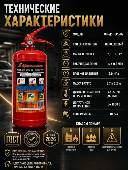 ЯРПОЖИНВЕСТ ОП-2 Огнетушитель автомобильный 2 литра, вариант, фото 7