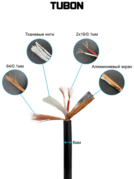 TUBON XLR Кабель для микрофона XLR (M) - XLR (F) X001 1.5м, 15 м, фото 5