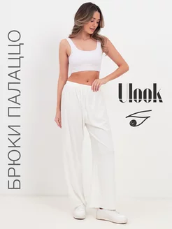 Брюки палаццо летние на резинке белые ULOOK 214790652 купить за 885 ₽ в интернет-магазине Wildberries