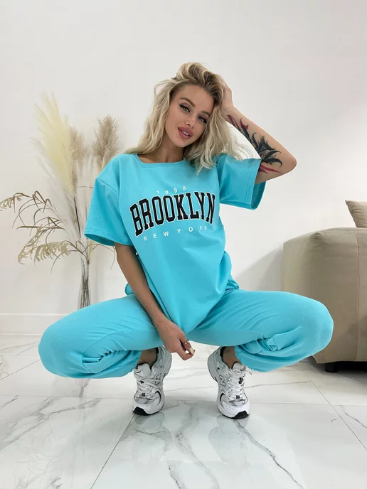 Луна Shop Спортивный костюм с джоггерами, голубой, фото 2