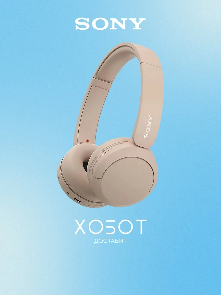 SONY Наушники WH-CH520 беспроводные с микрофоном, бежевый