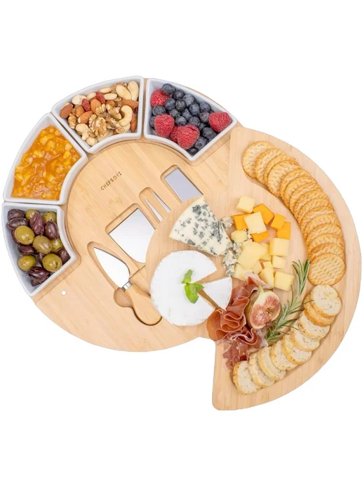 CHEFSOFI Менажница из бамбука Доска для сыра и закусок сервировочная, 2 шт, фото 2