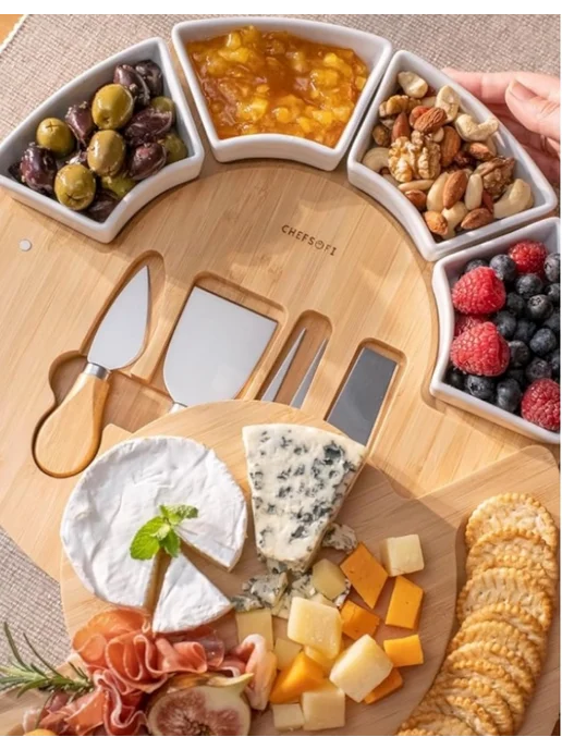 CHEFSOFI Менажница из бамбука Доска для сыра и закусок сервировочная, 2 шт, фото 4