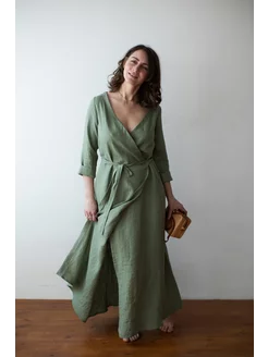 Платье льняное на запах длинное 100% лен MOREDRESS 214881568 купить за 8 323 ₽ в интернет‑магазине Wildberries