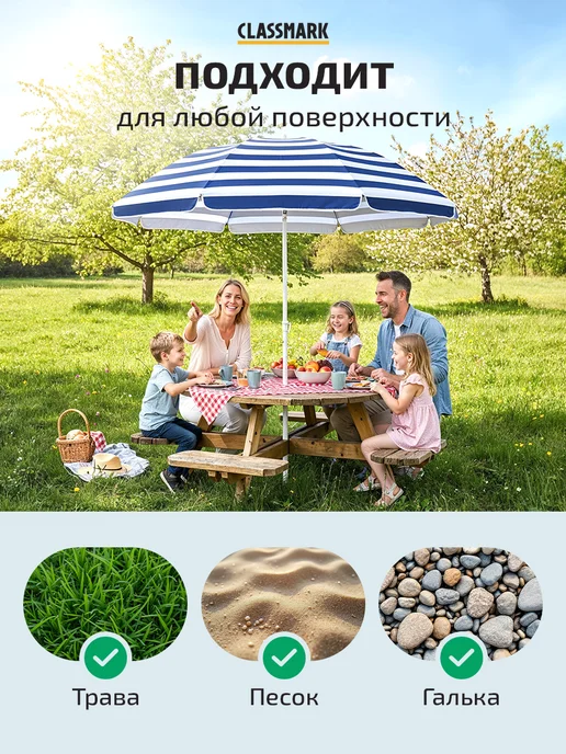 Classmark Зонт пляжный большой от солнца 200 см, голубой, фото 7