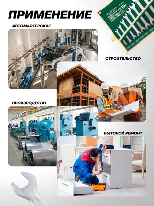 Rockforce Набор ключей рожковых 10 предметов, зеленый, фото 5