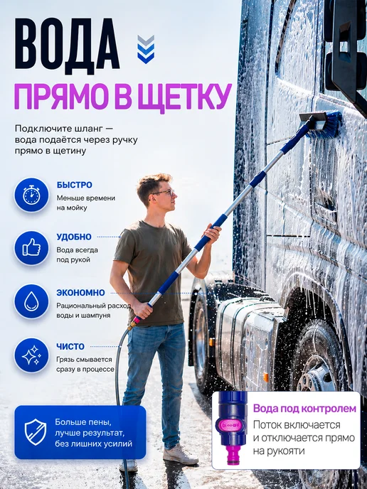 Griela_auto Щетка для мытья машины телескопическая большая под шланг, большая, фото 5