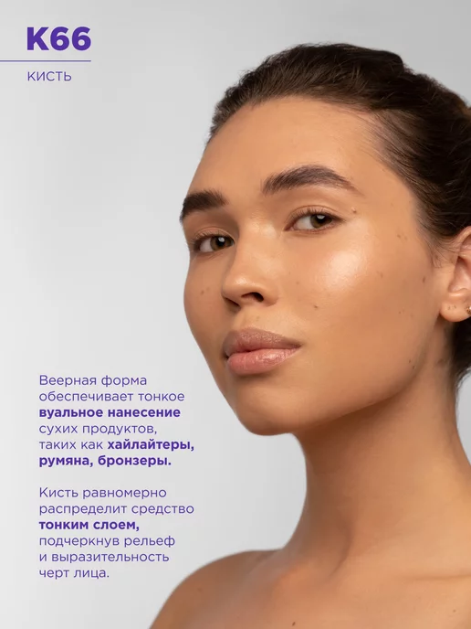 MANLY PRO Кисть для румян коррекции хайлайтера бронзера веерная №66, белый, фото 5