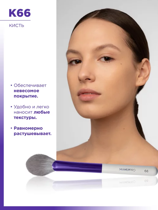 MANLY PRO Кисть для румян коррекции хайлайтера бронзера веерная №66, белый, фото 6
