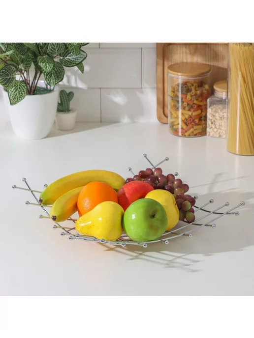 Доляна Фруктовница металлическая 24х24х10 см, цвет хром, 35x35x7.5 см