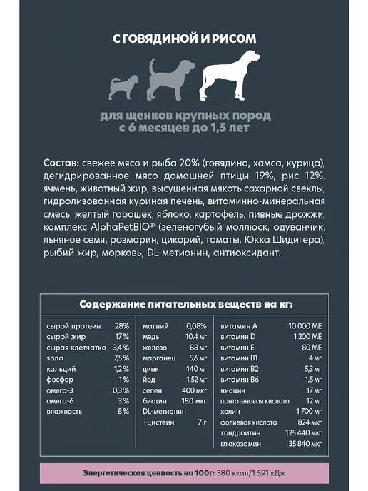 Сухой корм AlphaPet для собак, крупные, щенки, 3 кг, фото 3