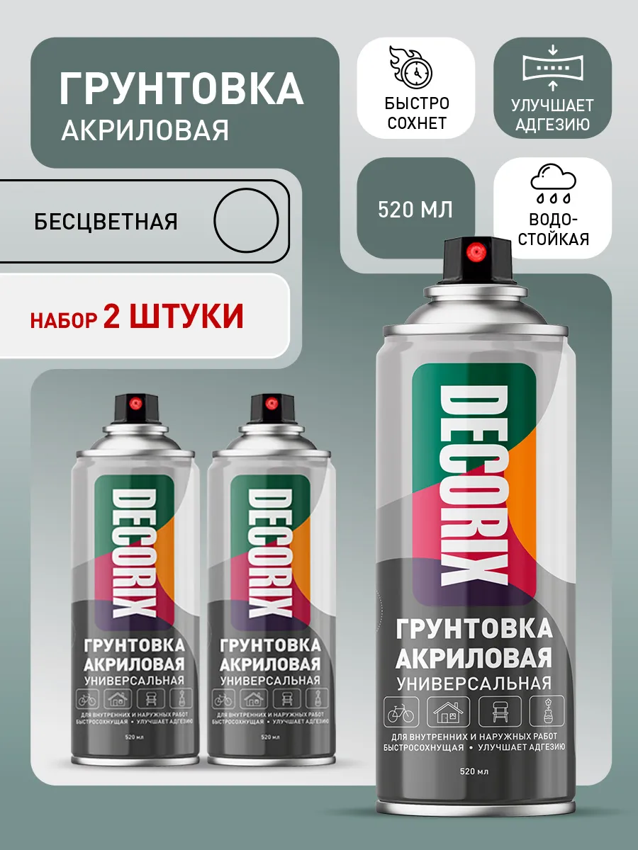Грунтовка универсальная аэрозольная прозрачная акрил 2 шт