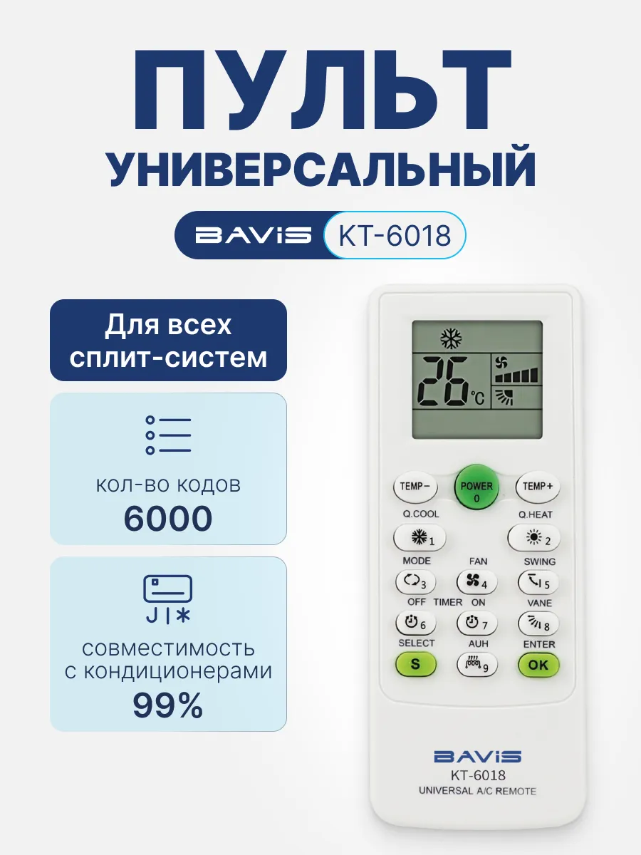 KT-6018 (6000 в 1) универсальный ПДУ для кондиционеров