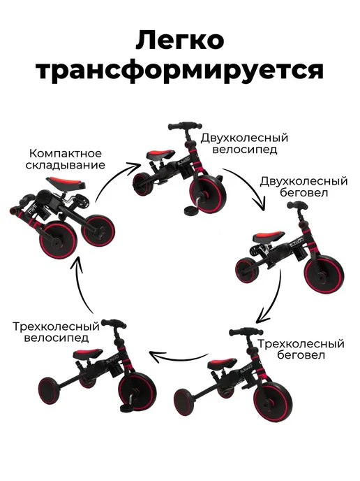 BUBAGO Велосипед детский беговел трансформер с ручкой складной 4в1, черный, фото 2
