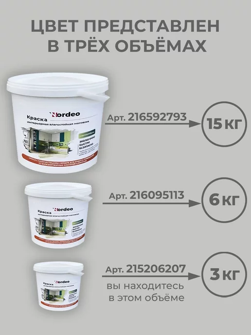 Нордео Краска для стен и обоев светлый серый RAL 7035 3 кг, 3 кг, фото 3