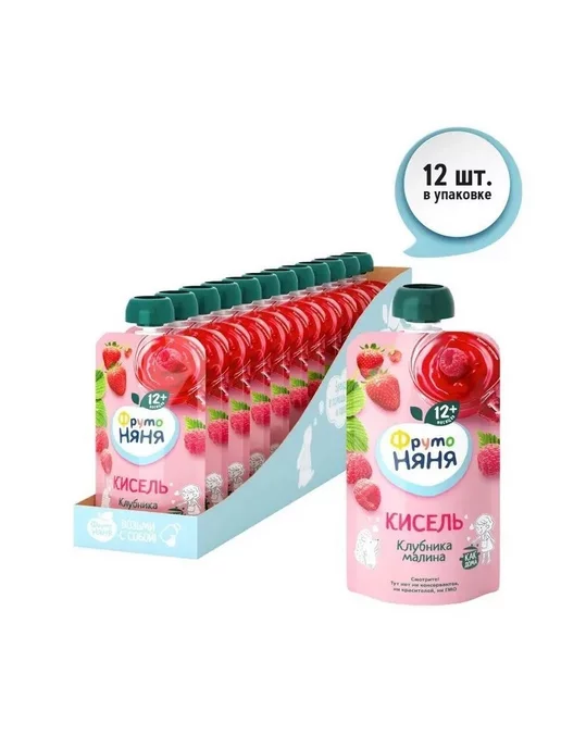 ФрутоНяня Кисель ягодный клубника-малина, 130г * 12 шт, 130 г, 12 шт