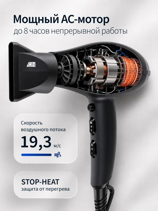 DEWAL Фен для волос профессиональный Exeption Compact, черный, фото 3