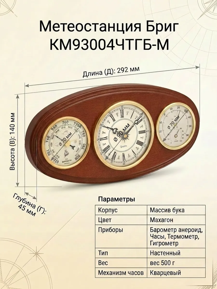 Метеостанция с часами КМ93004-ЧБ(ТГ)-М