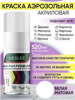 Аэрозольная краска белая матовая акриловая в баллончике Veslee 215277823 купить за 411 ₽ в интернет-магазине Wildberries