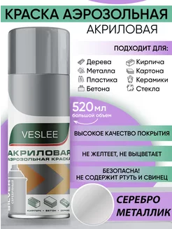 Краска серебряная в баллончике аэрозольная акриловая Veslee 215278892 купить за 411 ₽ в интернет-магазине Wildberries