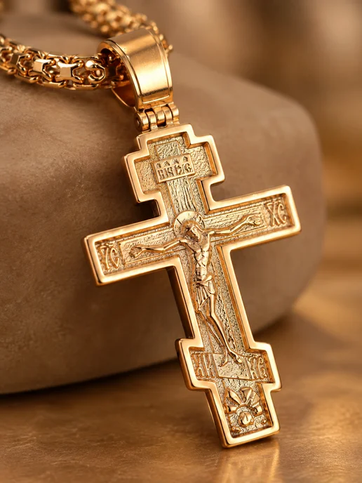 Fallon Jewelry Цепочка на шею с крестом мужская позолоченная, желтый, фото 2