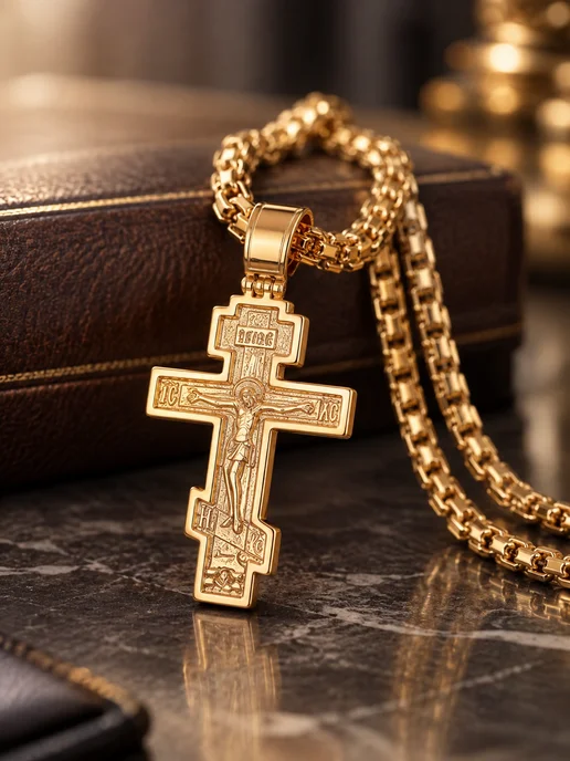 Fallon Jewelry Цепочка на шею с крестом мужская позолоченная, желтый, фото 4
