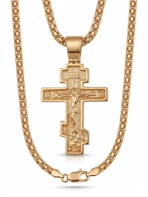 Fallon Jewelry Цепочка на шею с крестом мужская позолоченная, желтый, фото 5