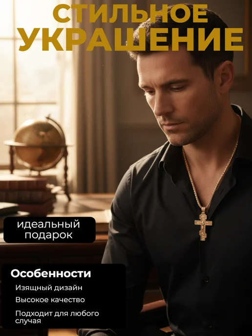 Fallon Jewelry Цепочка на шею с крестом мужская позолоченная, желтый, фото 7