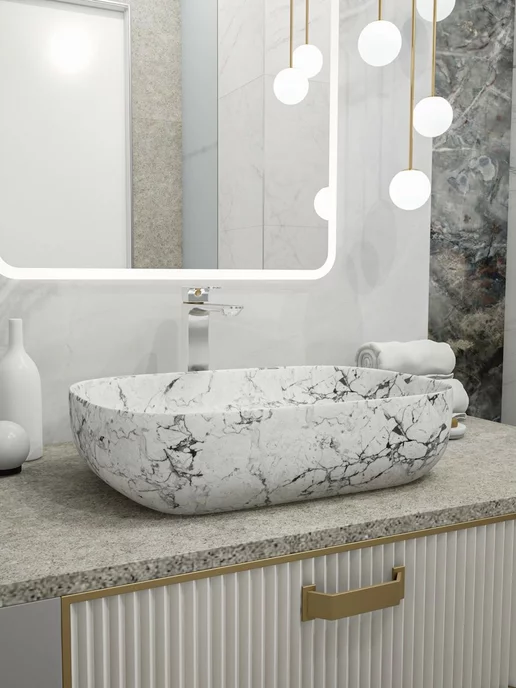 Teymi Раковина для ванной накладная Solli 60 белый мрамор T50398, белый, фото 7