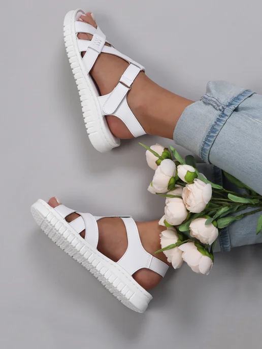 L.Y.Malle Босоножки летние натуральная кожа на платформе, белый, фото 7
