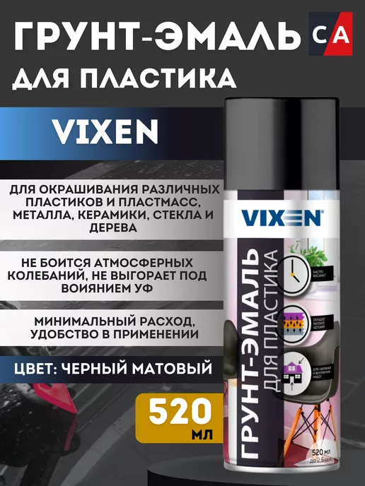 Vixen. Грунт-эмаль черная матовая Vixen 520 мл, 520 мл