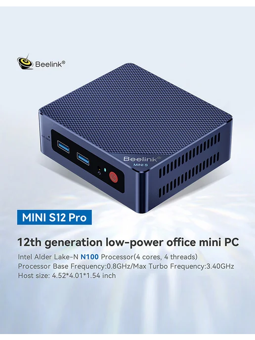 Beelink Мини ПК MINI S12 Pro N100 16Гб 500Гб миникомпьютер, 16 ГБ, 500 ГБ, фото 2