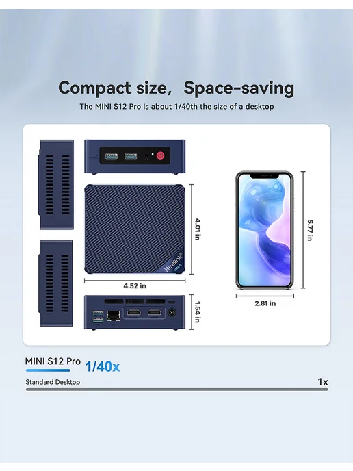 Beelink Мини ПК MINI S12 Pro N100 16Гб 500Гб миникомпьютер, 16 ГБ, 500 ГБ, фото 3
